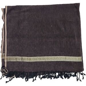 New Hand Wowen Chocolate Brown Fringed Shawl Throw With Gold Trim 49" x 88"